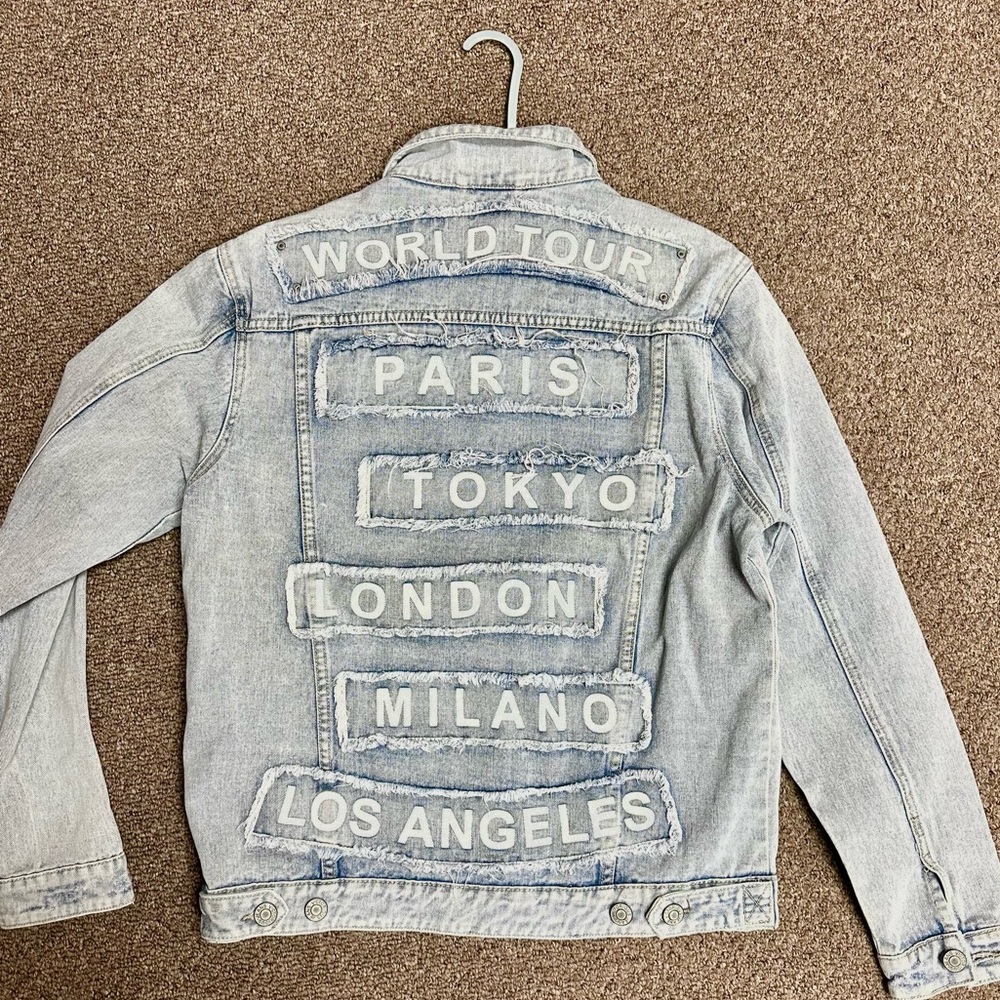 World tour distressed denim jacket
